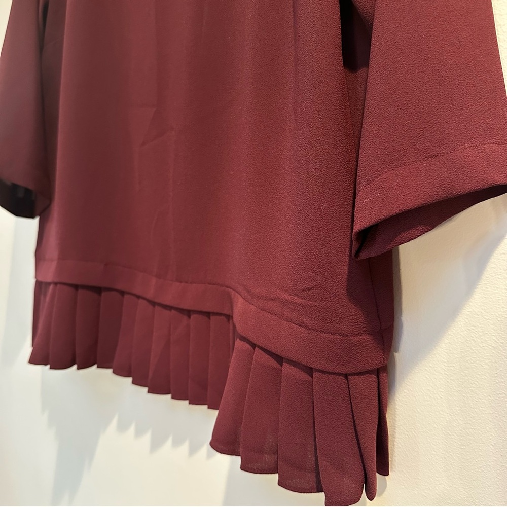 J. Jill 3/4‑Sleeve Blouse Women’s Small | Burgundy/Wine Pleated‑Hem Tunic Top - Picture 4 of 8